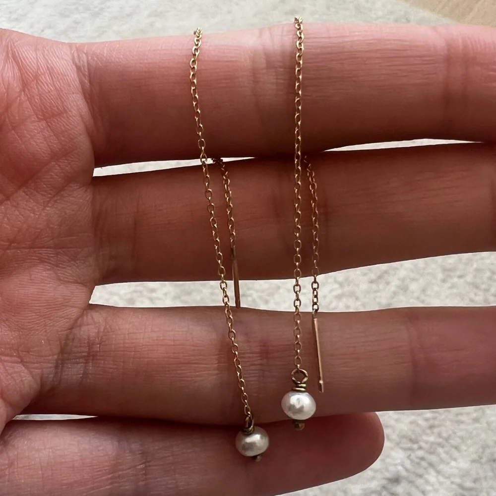 Gold Chain Cynthia Rybakoff Dainty Pearl Dangle Chain Earrings